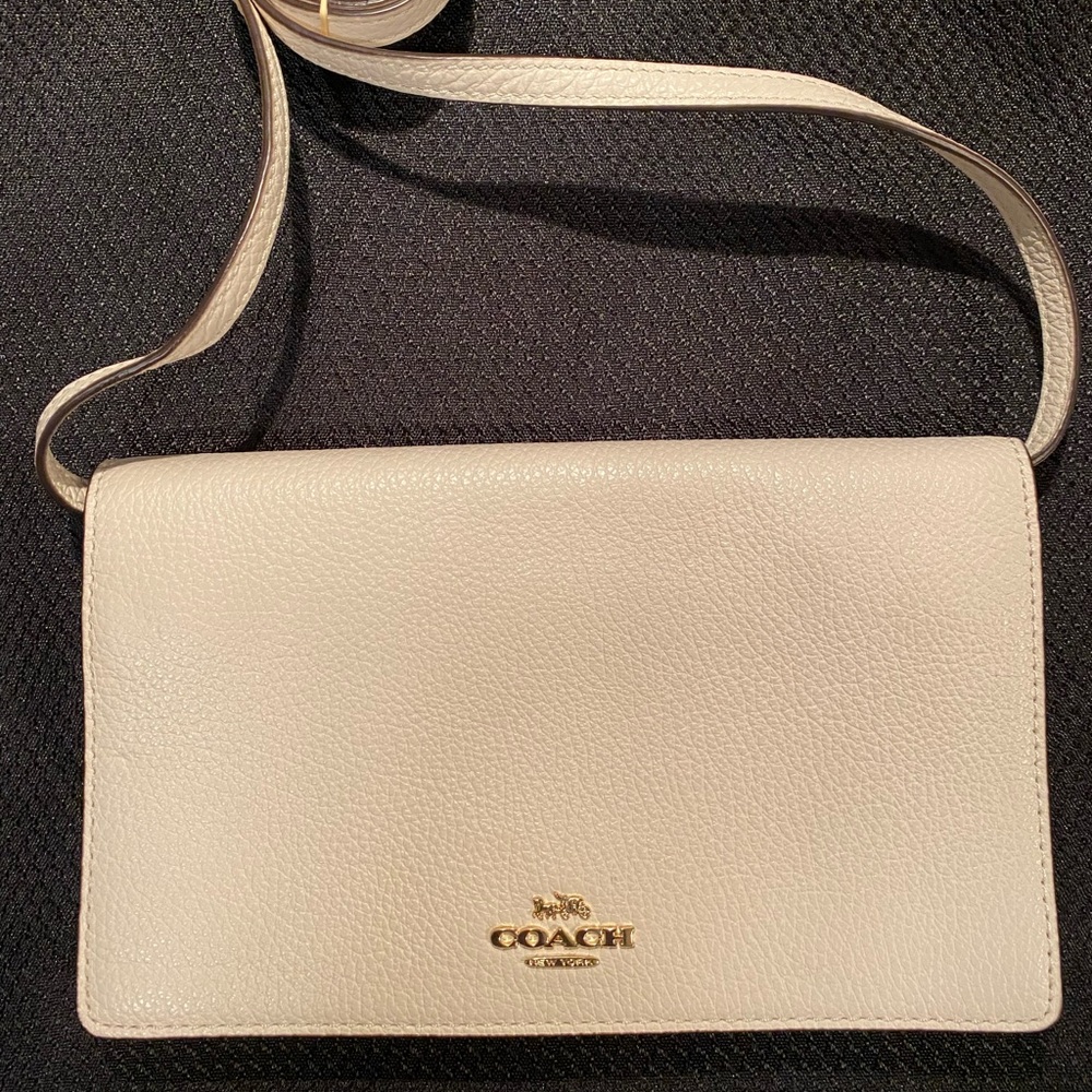 Coach 3037 Anna Foldover Crossbody Leather Clutch in Vanilla Cream